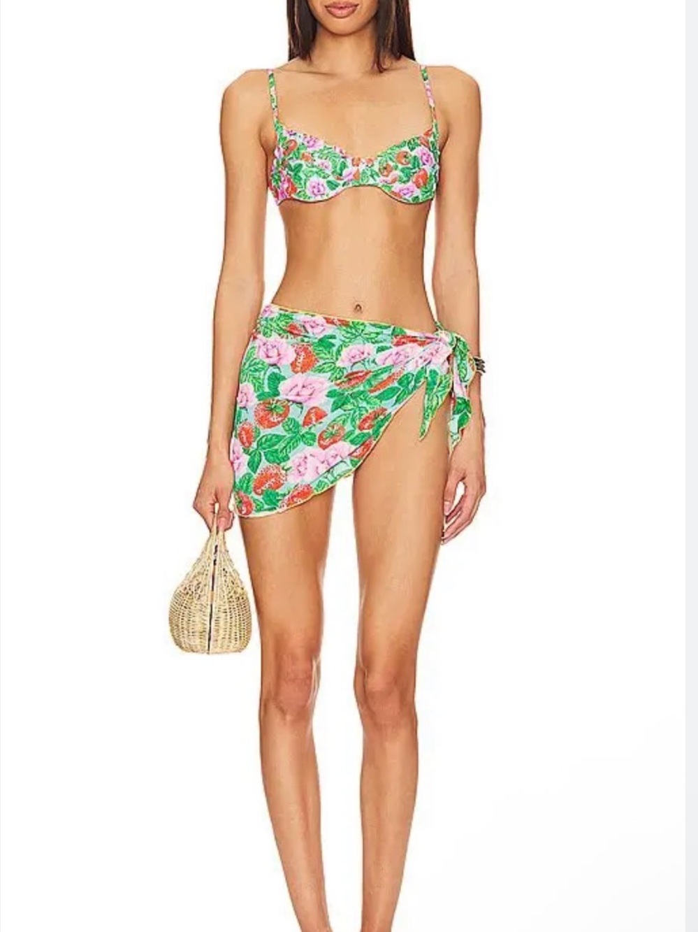 NWOT Full Set Luli Fama Strawberry Fields Bikini Set With Sarong